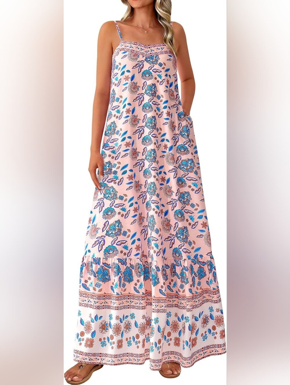 NWT Boho Pink Floral Maxi Dress